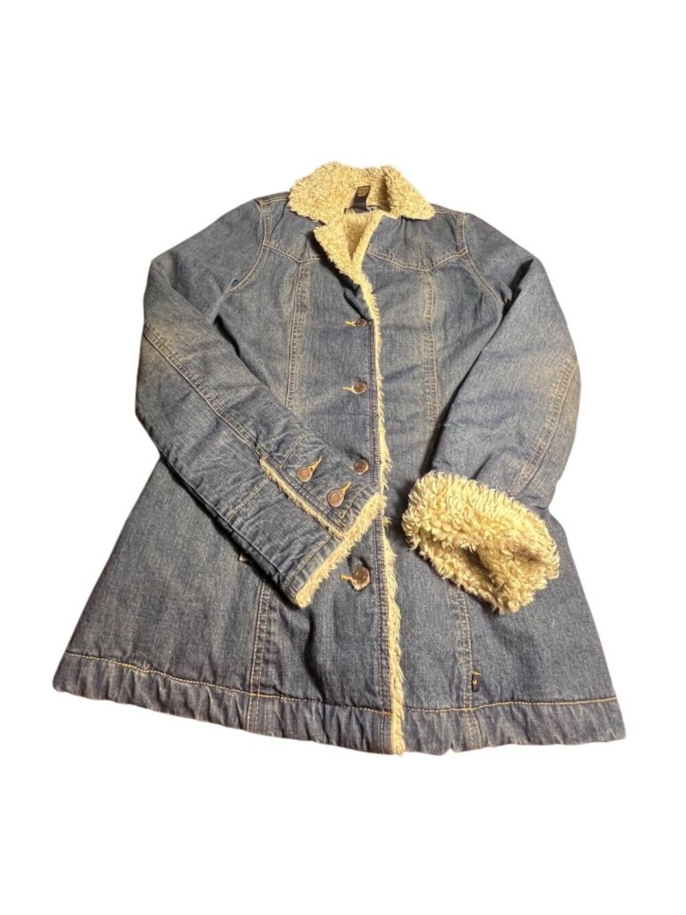 Abercrombie & Fitch Womens Sherpa-Lined Denim Jacket M Button-Down medium Length